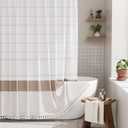 AmazerBath Boho Shower Curtain Set, Rustic Faux Linen Pink Striped Shower Curtain with Hooks, Modern Farmhouse Shower Curtain with Tassels, White Base Toned, 72x72 Inches