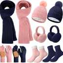 Cutecrop 10 Pcs Winter Hat Scarf Gloves Earmuffs Socks for Women Men Skiing Snowboarding Snow Shoveling Outdoor Warmth