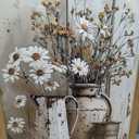 FWAHREN Modern Farmhouse Daisy Wildflower Framed Canvas Wall Art, Vintage Rustic Floral Pictures Paintings Artwork Wall Decor for Living Room Bedroom Bathroom Kitchen Home Office Decoration, 16x24in