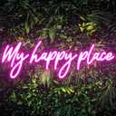 Kavaas My Happy Place Neon Signs 16.9" x 5.9", Pink LED Light Up Signs for Wall Decor | My Happy Place Sign for Girls Bedroom, Bar, Office, Dorms