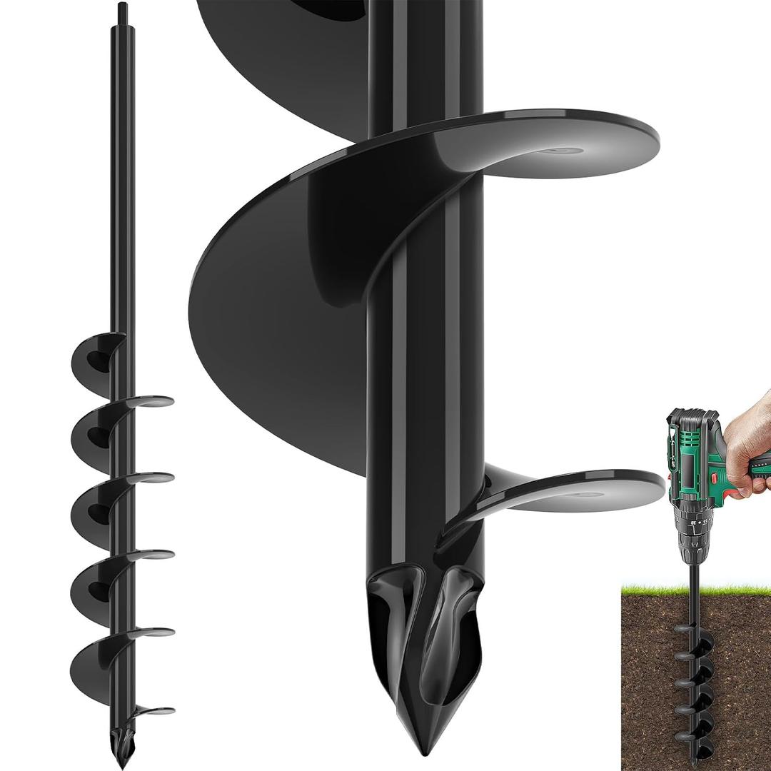 Garden Auger Drill Bit for Planting 4'' X 32'' Black Drill Augers for Digging Holes Post Hole Auger for Bulbs, Flower, Fence Posts Earth Auger Bit for Cordless and Corded Drill - Fit 3/8" Hex Drive