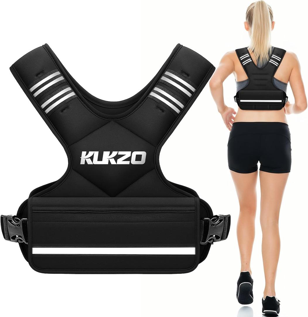 KUKZO Adjustable Weighted Vest Woman Men, 20-32lb Weight Vest with 6 Ironsand Weights for Strength Training Rucking Running Walking Fitness Workout, Black