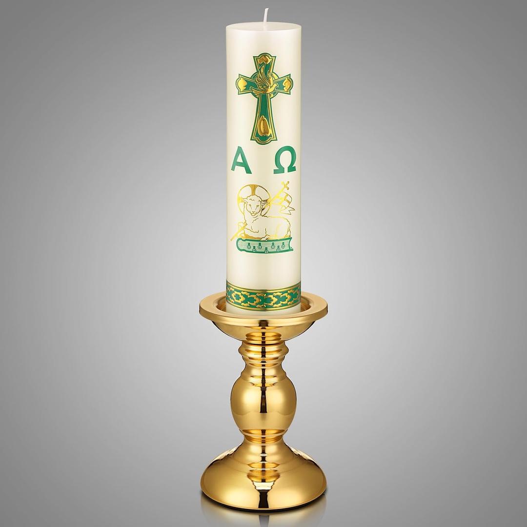 Cirios Pascual Catolico Paschal Candle with Holder Catholic First Communion Baptism Gift Virgen De Guadalupe Cross Prayer Candle Decoration for Catholic First Communion Church Supplies(Novelty Style)