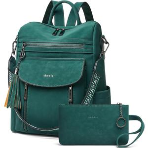 Shrrie Backpack Purse for Women Fashion Leather Backpack Purse Designer Travel Backpack Convertible Shoulder Bag with Wristlet (2-8 Vintage Dark Green)