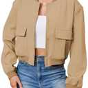 Durio Womens Bomber Jacket Fashion Short Cropped Jacket Casual Jackets for Women Varsity Jacket with Pockets Spring Fall, Khaki