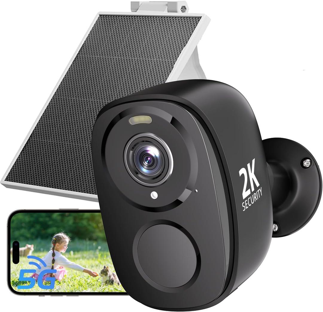 ELECCTV 2.4&5G Solar Security Cameras Wireless Outdoor,2K QHD Home Security System, Solar Cameras Kit with 130 Ultra-Wide View, 2-Way Talk, IP65,Color Night Vision, Spotlight & Siren (1, Black)