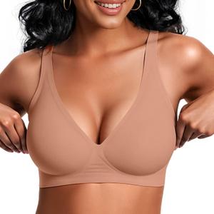 Vertvie Jelly Wireless Bras for Women Push Up Plunge Seamless T-Shirt Bras No Underwire Supportive Full Coverage Bralettes (Large Plus)