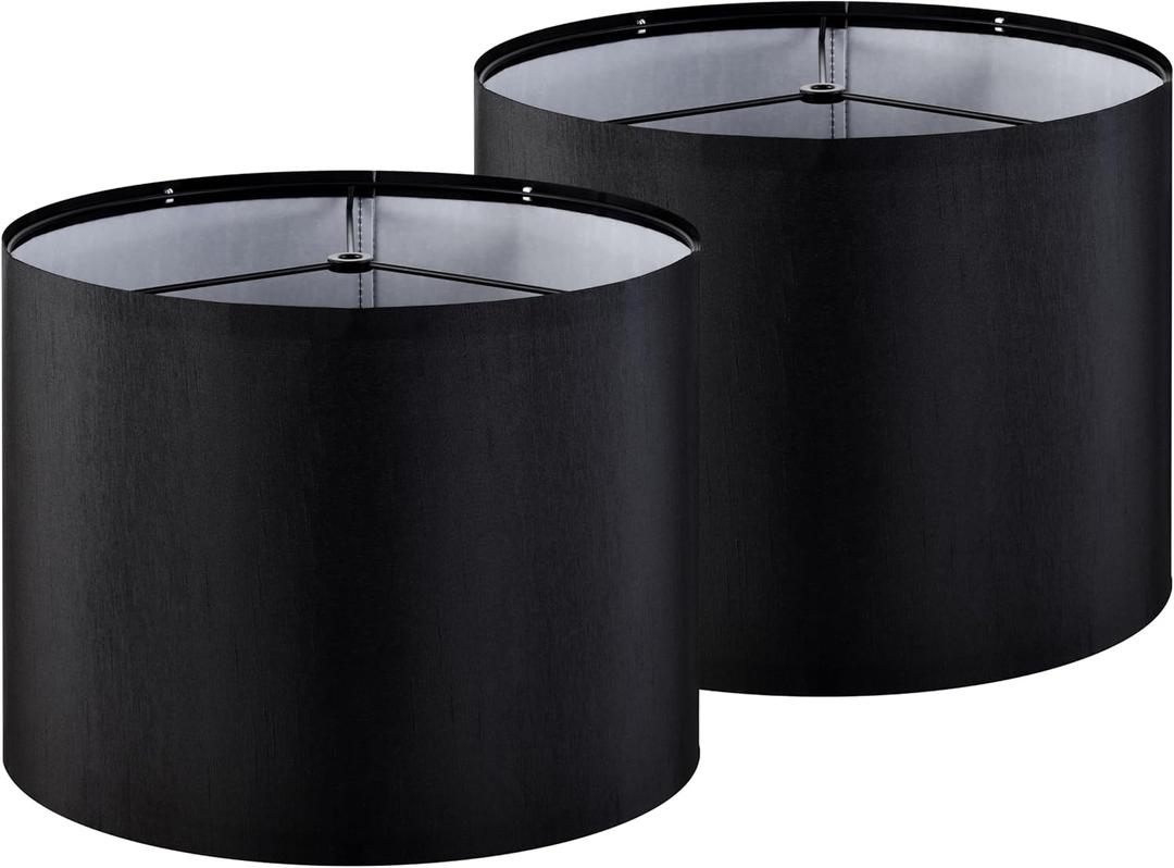 GOSO Black Lamp Shades Set of 2 Medium Drum, Modern Lamp Shades for Table Lamps Floor Lamps-13*13*10 inch (Spider) Rustic Lampshades Replacement Natural Fabric Shade for Bedroom- Required Assembly