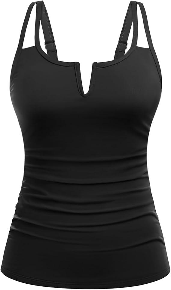 Women Tankini Bathing Suit Top - Ruched Tummy Control Swimsuit Top Modest Swim Tank Top Only No Bottom 2025 Large