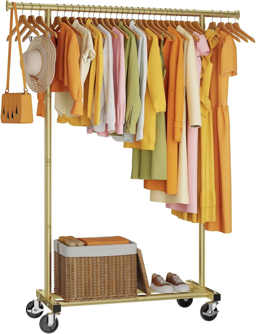 Clothes Rack, Clothing Rack for Hanging Clothes, Rolling Garment Rack Sturdy Coat Rack Portable Wardrobe Rack Metal Closet Rack for Bedroom Laundry Living Room, Gold