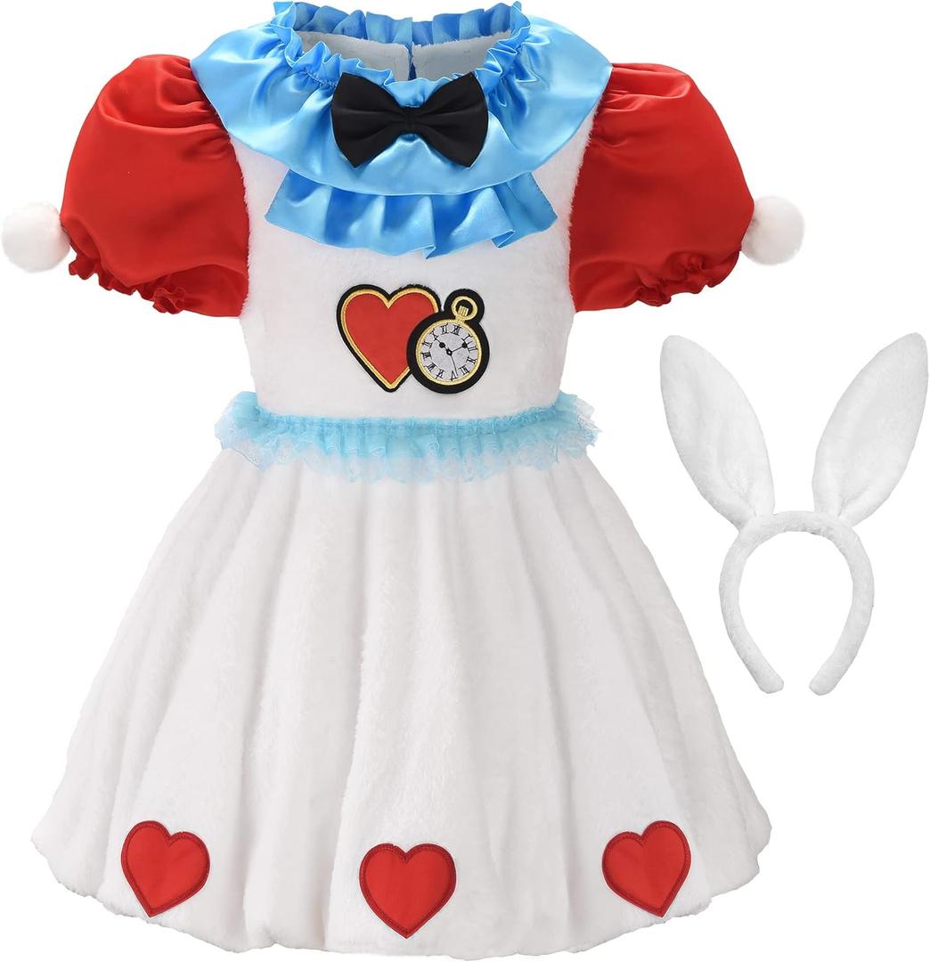 ReliBeauty Easter Costume White Rabbit Costume Kids Bunny Costumes for Girls with Bunny Ears Headband,White (5/120)