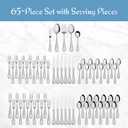Mikasa Bravo 65-Piece Flatware Set for 12, 18/10 Stainless Steel Silverware with Full Service, Includes Forks, Knives, Spoons, and Serving Utensils