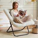 DUMOS Comfy Chair for Adults, Soft Faux Fur Folding Lounge for Bedroom Living Room Dorm Rooms Flexible Reading Chair for Teens, Large Size Foldable, Square-Creamy