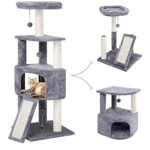 45in Cat Tree Tower with Big Condo for Indoor Kitten,Cat Tower with Scratching Post,Scratching Board and Cat Toys,Multi-Level,Small Space,Transformer Cat Tree, Grey(New)