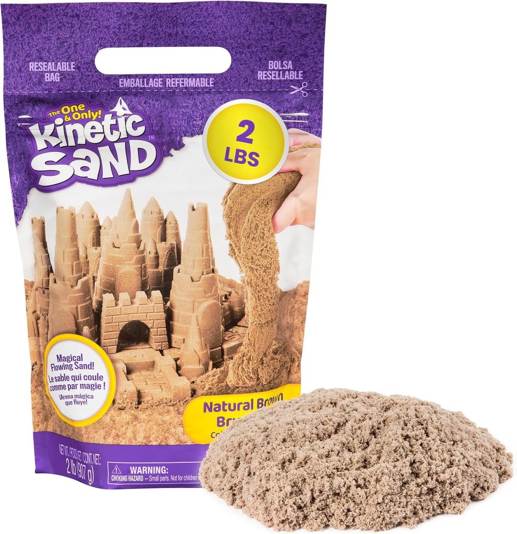 Kinetic Sand, 2lb Brown Play Sand, Moldable Sensory Toys for Kids, Resealable Bag, for Ages 3 and up