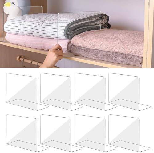 OKPOW Acrylic Shelf Dividers for Closet Organization: 8 Pack Tall Durable Clear Shelves Separators for Clothing Adjustable, Size: 10" Tall X 12" Deep