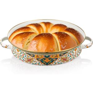 11 Inch Enamel Pie Pan Vintage Floral Baking Dish, Non-stick Oven and Dishwasher Safe for Turkey, Pizza and Desserts Gift for Wife and Mother Baking Dish(Retro Style)