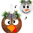 Thanksgiving/Winter Hanging Door Sign, Turkey/Snowman Reversible Door Wreath Hanging Decorations for Front Door Farmhouse Thanksgiving/Winter/Christmas Decorations Indoor Outdoor