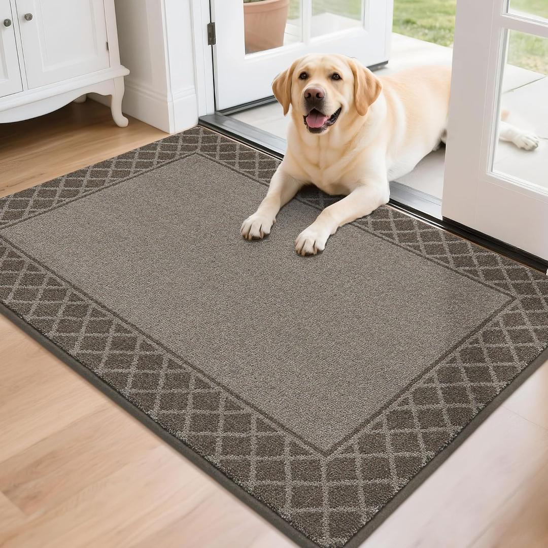 BEQHAUSE Door Mat Indoor Entrance Dirt Trapper Rugs for Entryway Non Slip Welcome Mat Absorbent Floor Mat Low Profile Washable Front Doormat for Dirty Paws, 32" x 48", Brown