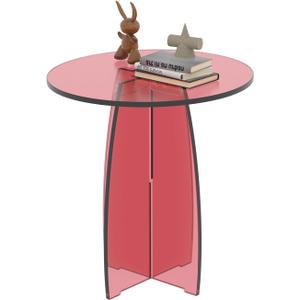 Dethan Red Acrylic End Table, Modern Lucite Side Table, Accent Nightstand for Living Room, Bedroom & Sofa Side, Compact Small Space Furniture, Size: 16" x 16" x 18"