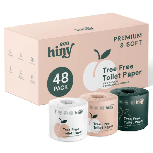 ecoHiny Premium & Soft Bamboo Toilet Paper | 48 Mega Rolls, 3 ply & 350 Sheets | FSC Certified, PFAS Free, BPA Free, Septic Safe | Tree Free Toilet Tissues | Plastic Free Packaging