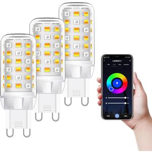 WiFi G9 Smart Bulb, LED Light Bulb, RGBCW, 3.5W=40W, Compatible with Alexa Google Home, Dimmable, Tunable White(2700k-6500k), Smart LED Bulb Remote Control, No Flickering, 3 Pack (G9-RGBCW-P3)
