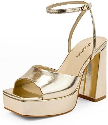 Modatope Platform Heels for Women Platform Sandals Womens Chunky Heel Open Toe Pumps Ankle Strap Womens Wedding Party Pumps Shoes, Gold, 7.5