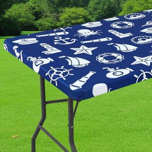 Smiry Spandex Fitted Tablecloth for 6 Foot Rectangle Tables, Washable Picnic Table Cover with Elastic, Stretch Reusable Table Cloth for Outdoor, Camping, Dining & Kitchen (Yacht, 30"x72")