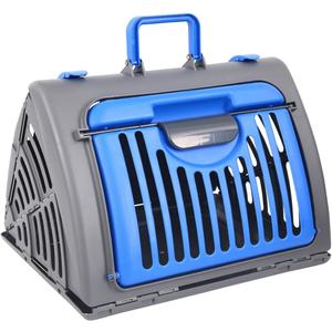 Foldable Travel Cat Carrier, Small Cat Carrier Hard Up to 25lbs, 18" Lx14.5 Wx14 H Front Open Type Plastic Cat Carriers, Blue