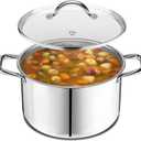 Stainless Steel Stockpot with Tempered Glass Lid 3 Quart, Durable 18/0 Stainless Steel, Impact-Bonded Base for Even Heating, Riveted Handles, Oven & All Stove Compatible, Safe Up To 500°F (260°C)