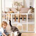 Babelio Baby Gate with Cat Door, CatPrivilege , Extra Wide 29-55" Cat Gate, 30" Tall Pressure Mounted Safety Gate for Large Openings, Stairs & Doorways, Auto Close, White