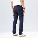 Plaid&Plain Mens Cargo Pants Slim Fit with Contrasting Topstitching and Multi-Pocket (38W x 30L, Navy Blue)