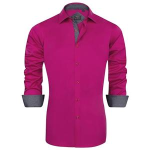 J.VER Dress Shirts for Men Contrast Collar Casual Button Down Shirt Long Sleeve Wedding Party Stylish Tops Hot Pink Large, Size L