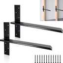 16 Inch Free Hanging T Shelf Bracket Holds 350lbs, 1/2'' Thick x 2.5'' W Floating Bench Bracket Heavy Duty, Hidden Countertop Support Brackets for Bathroom Granite Kitchen Bar Desk Garage, 2 Pack