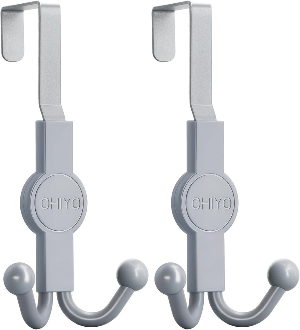 OHIYO Over The Door Hooks, 2 Pack Door Hanger Hooks for Hanging Clothes, Towels, Hats, Coats, Bags, and More in Your Living Room or Bedroom, Over The Door Hanger (Grey -37mm (1.45"))