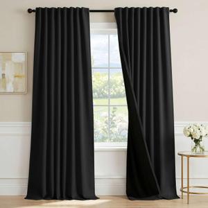 H.VERSAILTEX Blackout Curtains 96 Inch Length 2 Panels Set for Living Room Bedroom, Back Tab Pinch Pleated Thermal Insulated Room Darkening Light Blocking Curtains with Hooks, Black