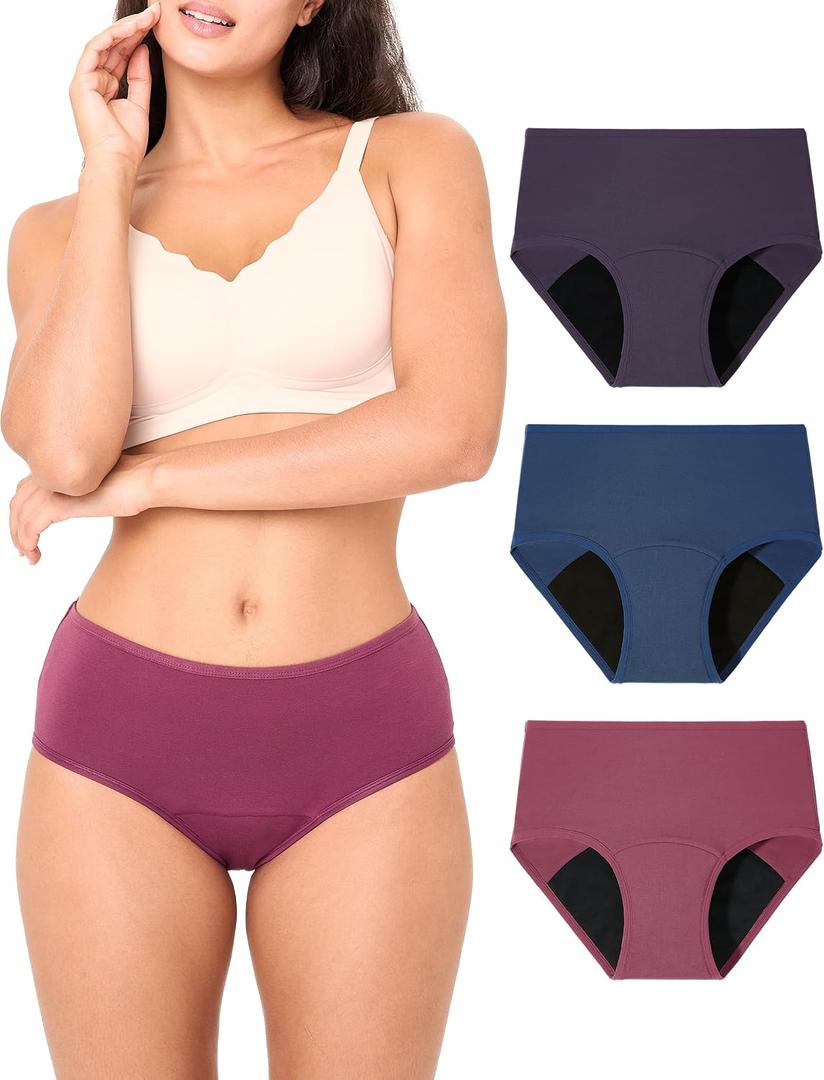 BAMBOO COOL Womens Period Underwear High Waisted Leakproof Postpartum Maternity Panties Soft Breathable Absorbent,3 Pack (L)