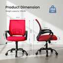 DUMOS Home Office Chair - Ergonomic Mid Back Mesh Desk Chair with Lumbar Support & Rocking Mode, Height Adjustable with Fixed Armrest, for Computer, Gaming, Meeting, 360 Swivel, Red, 22.6" x 23.62" x 37.4"