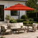 10ft Patio Umbrella, 3-Tier Vented Outdoor Table Umbrella with 8 Sturdy Fiberglass Ribs, Windproof Market Umbrella with Push Button Tilt and Crank, UV Protection for Deck, Pool, Terracotta