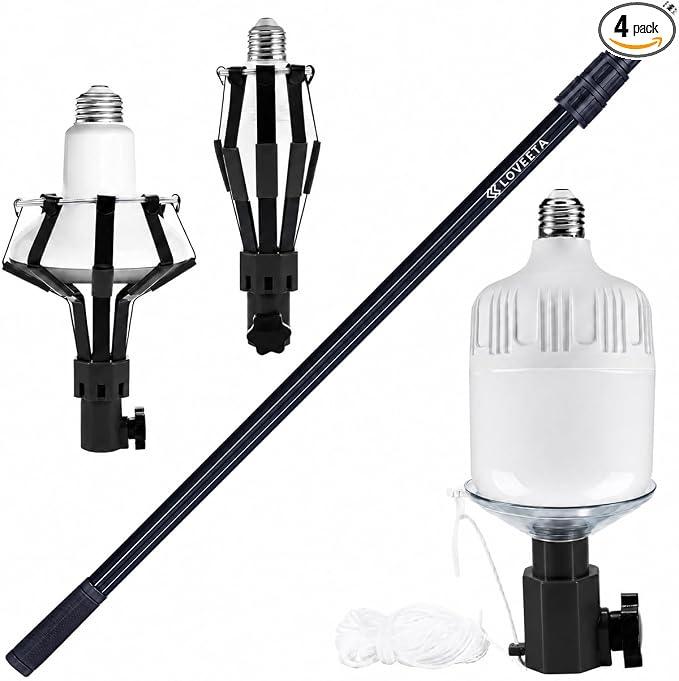LOVEETA® Gen3 12Ft [18Ft Reach] Extendable Light Bulb Changer Pole for High Ceilings – Telescopic Light Bulb Pole Changer with Bulb Gripper, Chandelier Lights - Jet Black