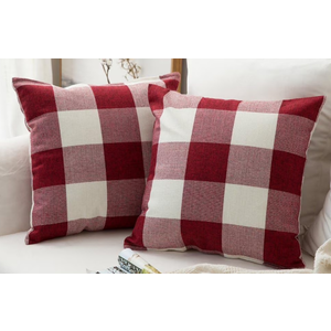 IULEE Pack of 2 Farmhouse Checkers Buffalo Plaids Polyester Linen Soft Soild Square Throw Pillow Covers Home Decor Outdoor Cushion Case for Sofa Bedroom Outdoor 20 x 20 Inch Red and White