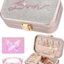 Small Travel Jewelry Box for Women - Trendy Birthday, Valentines, Christmas and Graduation Gifts for Girls, Teens, Kids, Besties, Lovers, Niece and Granddaughters-Champagne