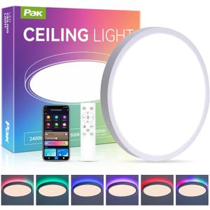 12 Inch Smart Ceiling Light, RGB+IC LED Flush Mount Light Fixture, 2400LM Dimmable, APP & Remote Control, 2700K-6500K DIY Color Ceiling Light for Bedroom Living Room, Works with Alexa & Google Home