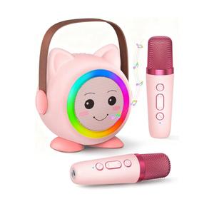 Mini Karaoke Machine Toy for Kids, Portable Karaoke Machine with 2 Wireless Microphone for 4,5,6,7,8,9,10,11,12+ Years Old Christmas Birthday Gifts Girls Boys (Pink)