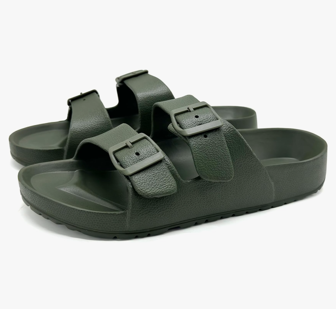 BEMGNAR Men’s Lightweight Comfort Slides Double Buckle Slip-on Adjustable EVA Orthopedic Flat Sandals, Size N/A