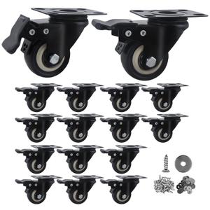 2 Inch Caster Wheels Set of 16 Heavy Duty Casters,with Brake,No Noise Locking Polyurethane (PU) Wheels, for Furniture and Workbench Load 800lbs