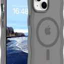 Hualele Magnetic for iPhone 13 & iPhone 14 Case, Compatible with MagSafe, Military Grade Dropproof Translucent Matte Back Cute Curly Wave Edge Slim Phone Case,Grey
