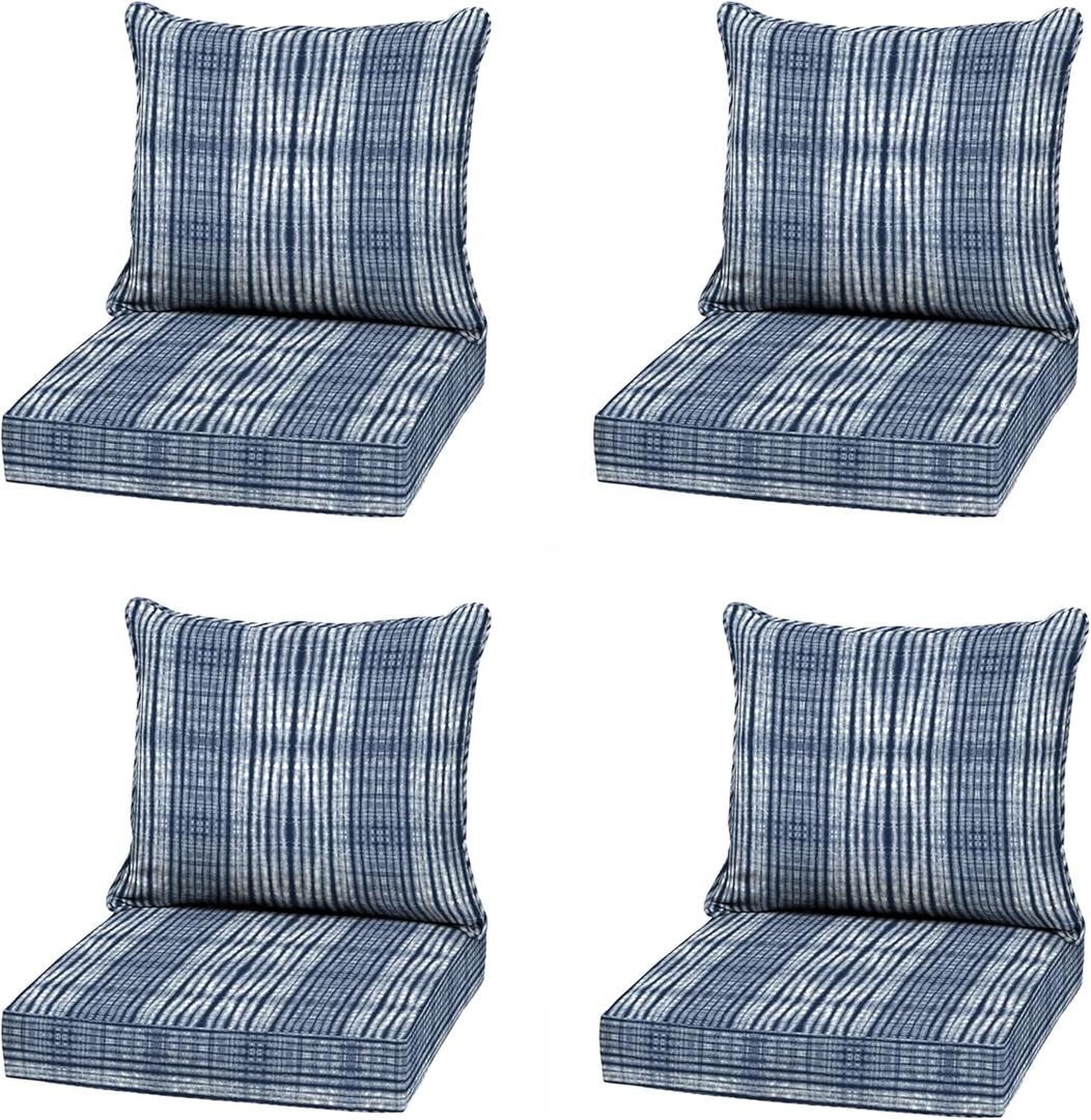 Arden Outdoor Deep Seat Cushion Set, 4-Pack, 22x24, Blue Shibori Stripe | Sofa, Couch, Conversation Set, Weather-Proof, Rain-Proof, Fade Resistant for Chair, Mold and Mildew Resistant