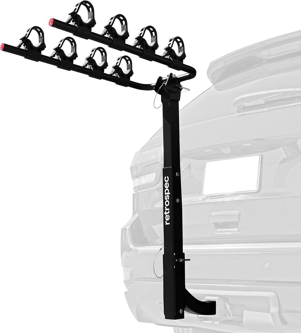 Retrospec Lenox 2-5 - Bike Hitch Rack for Cars, Trucks, SUVs with 2 Hitch | Foldable Steel Frame with Anti-Rattle Adapter, Tie Down Cradles and Straps - Fits Most Frames (Black)