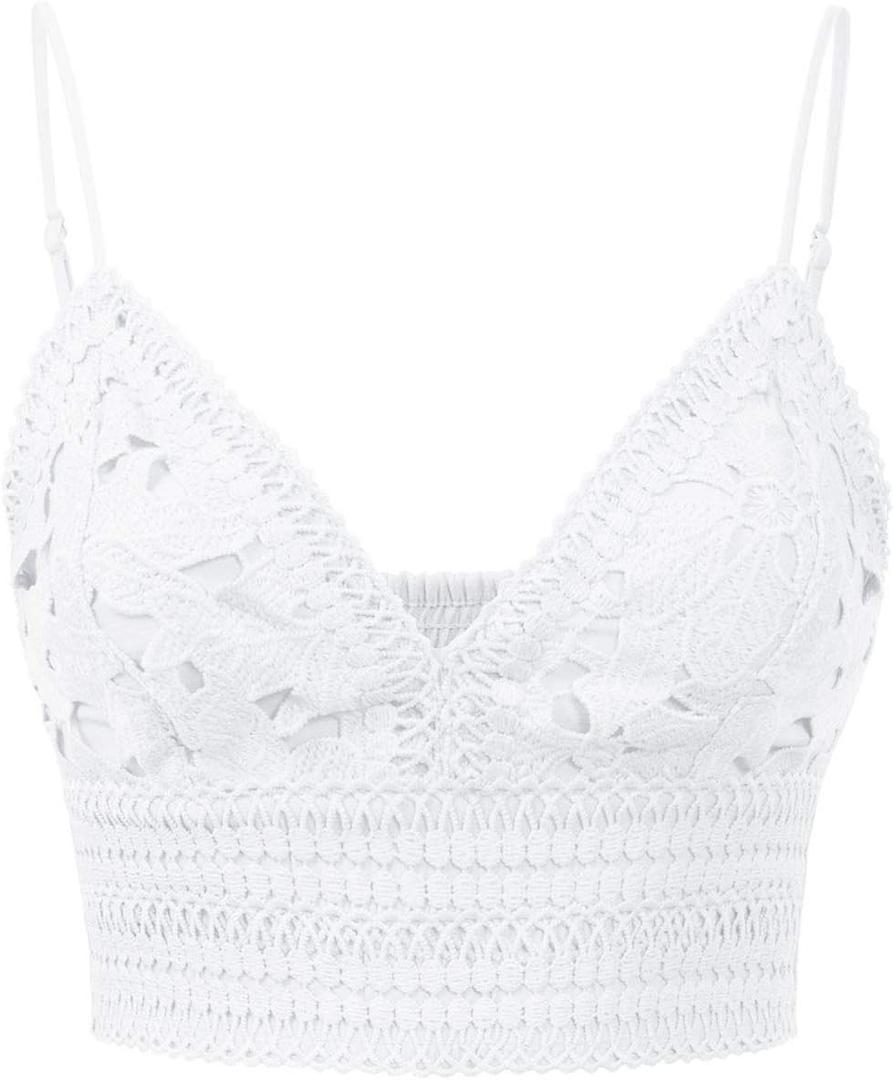 Design by Olivia Women's Textured Open Back Laced V-Neck Crop Top (Medium, White) Design by Olivia Women's Textured Open Back Laced V-Neck Crop Top (Medium, White)